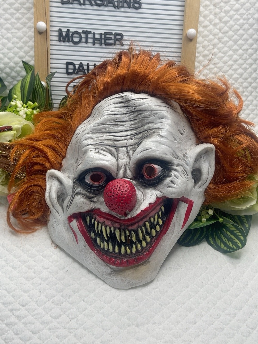 Scary Evil Clown Halloween Mask Red Hair Creepy Horror Costume Adult